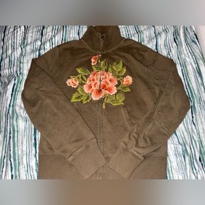 Lucky brand olive green zip up fitted sweater